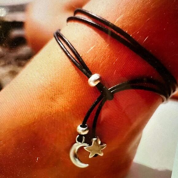 Handcrafted Boho Hippie Black Cord Moon & Sun Anklet , Gift Box - Picture 1 of 4